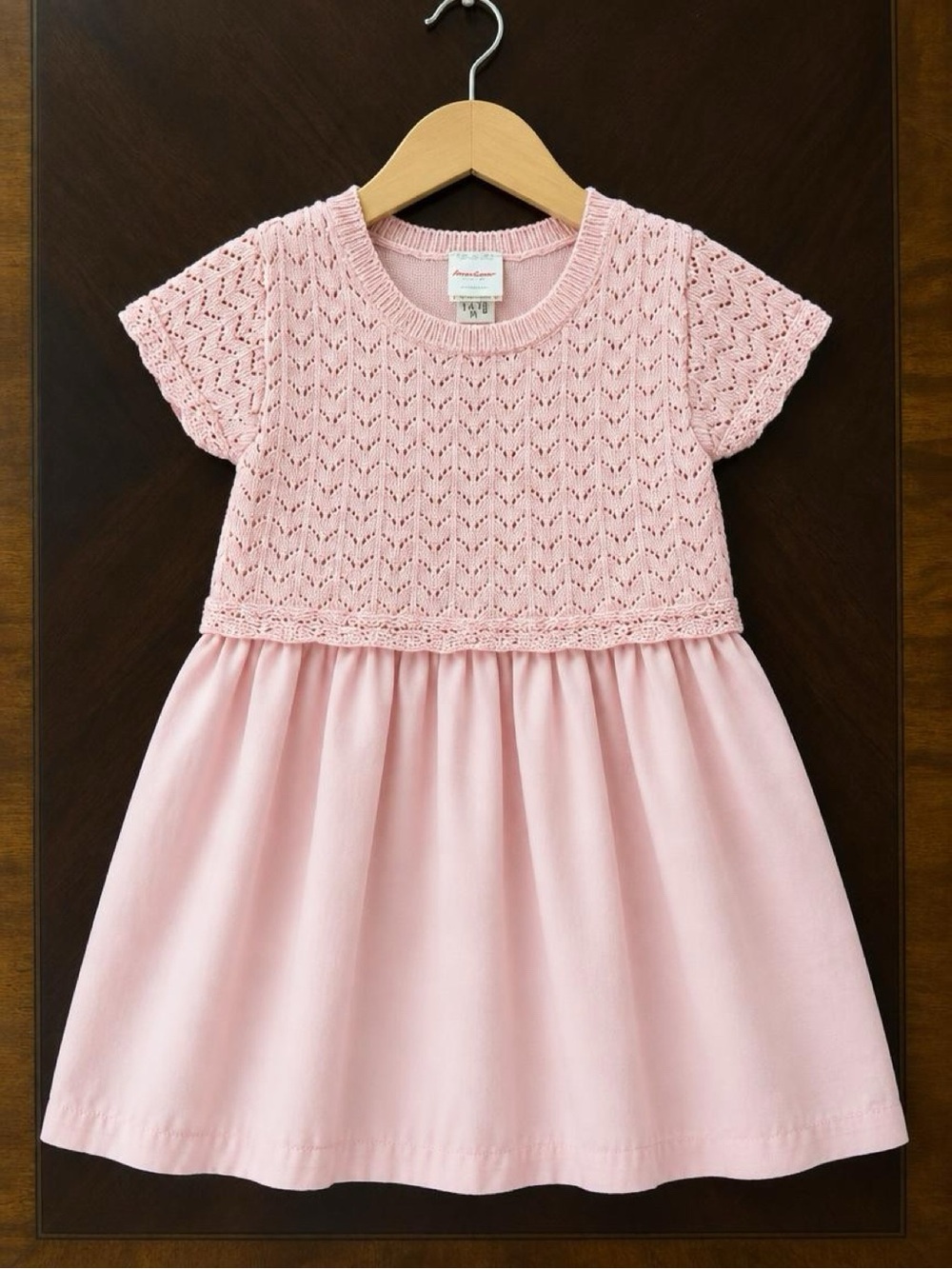 Hanna Andersson Girls Dress Size 6/7 120 cm Pink Pointelle Knit Cotton Dress